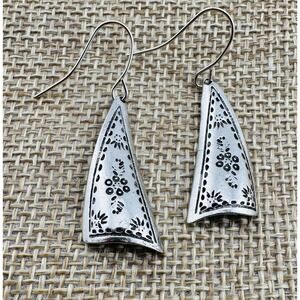 Wind Sail Earrings Stamped Silver Tone NEW